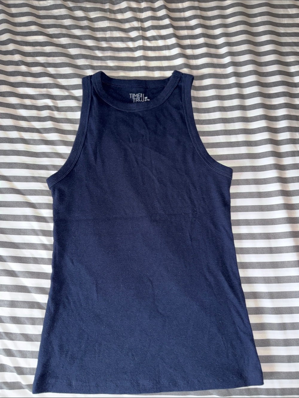 Time and Tru Navy Ribbed High-Neck Tank Top